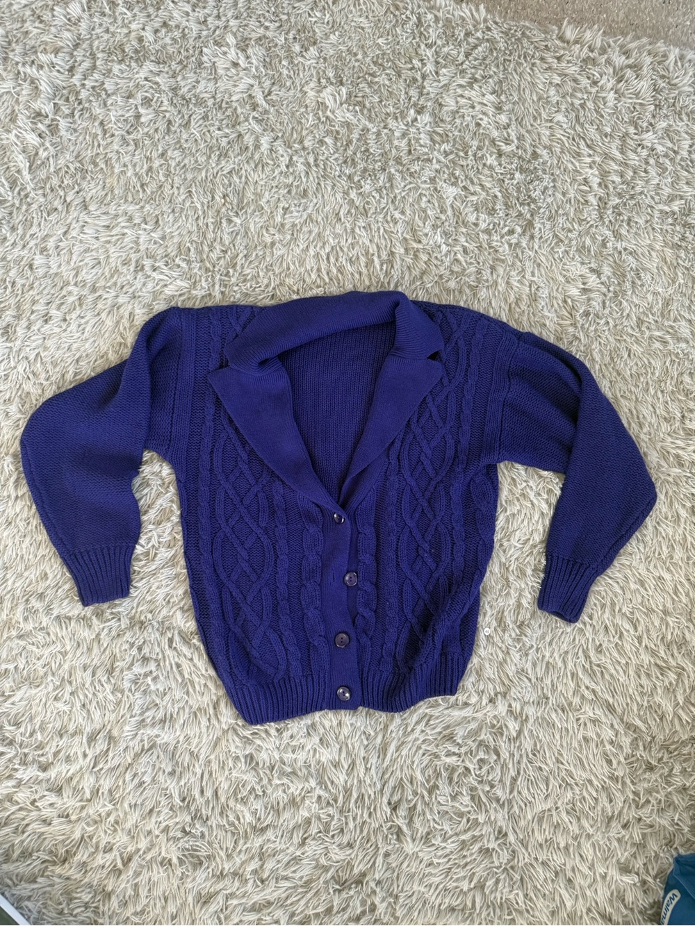 Cozy Cable-Knit Shawl Collar Cardigan in Deep Purple